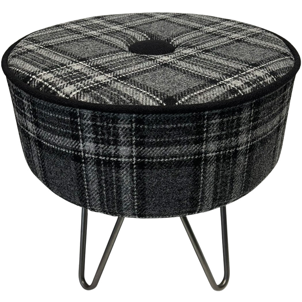 Gray on sale plaid ottoman