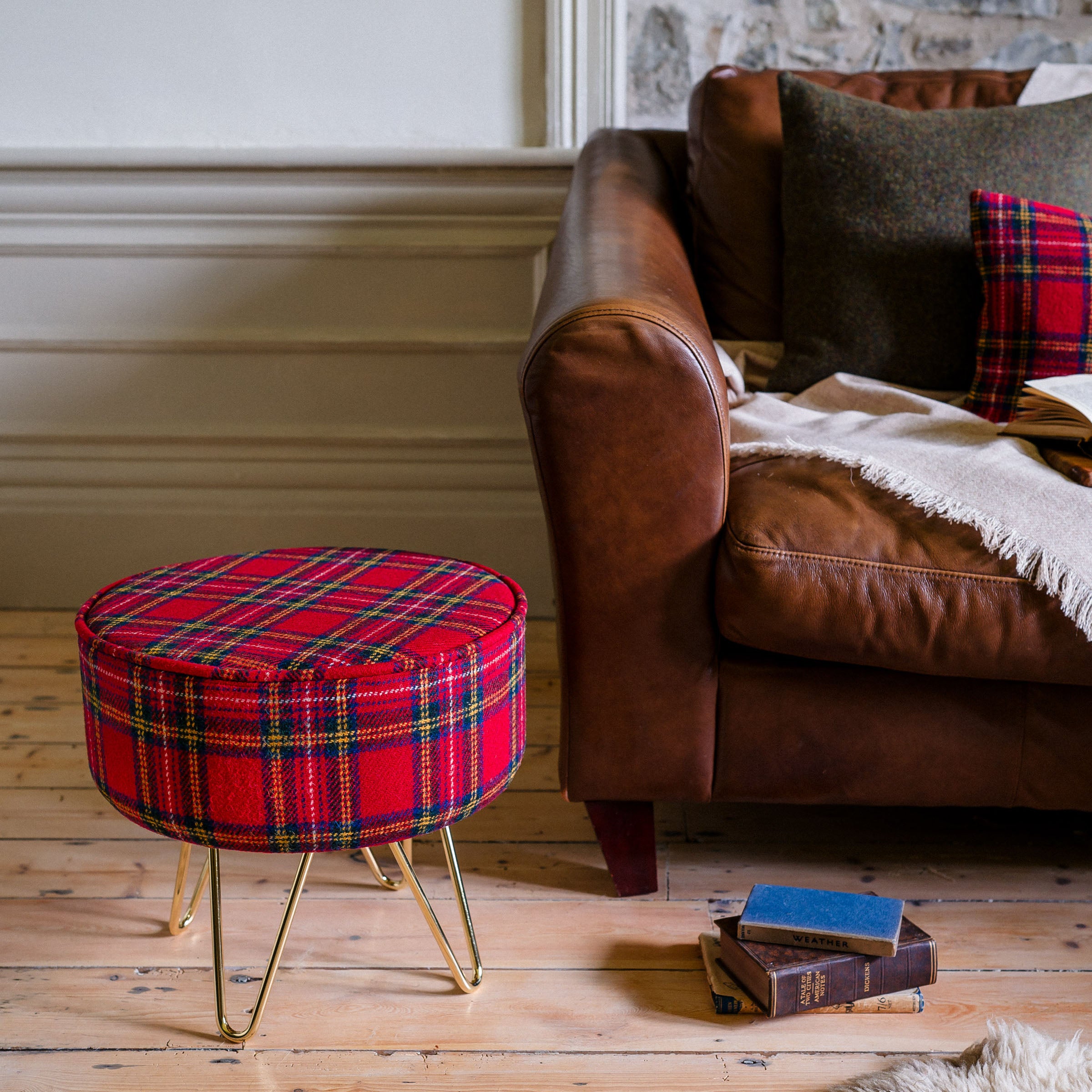 Harris Tweed® Royal Stewart Tartan Footstool with Steel Hairpin