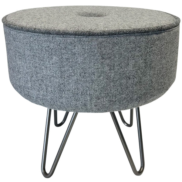 Grey Marl Footstool with Smoky Grey Piping & Button Detail