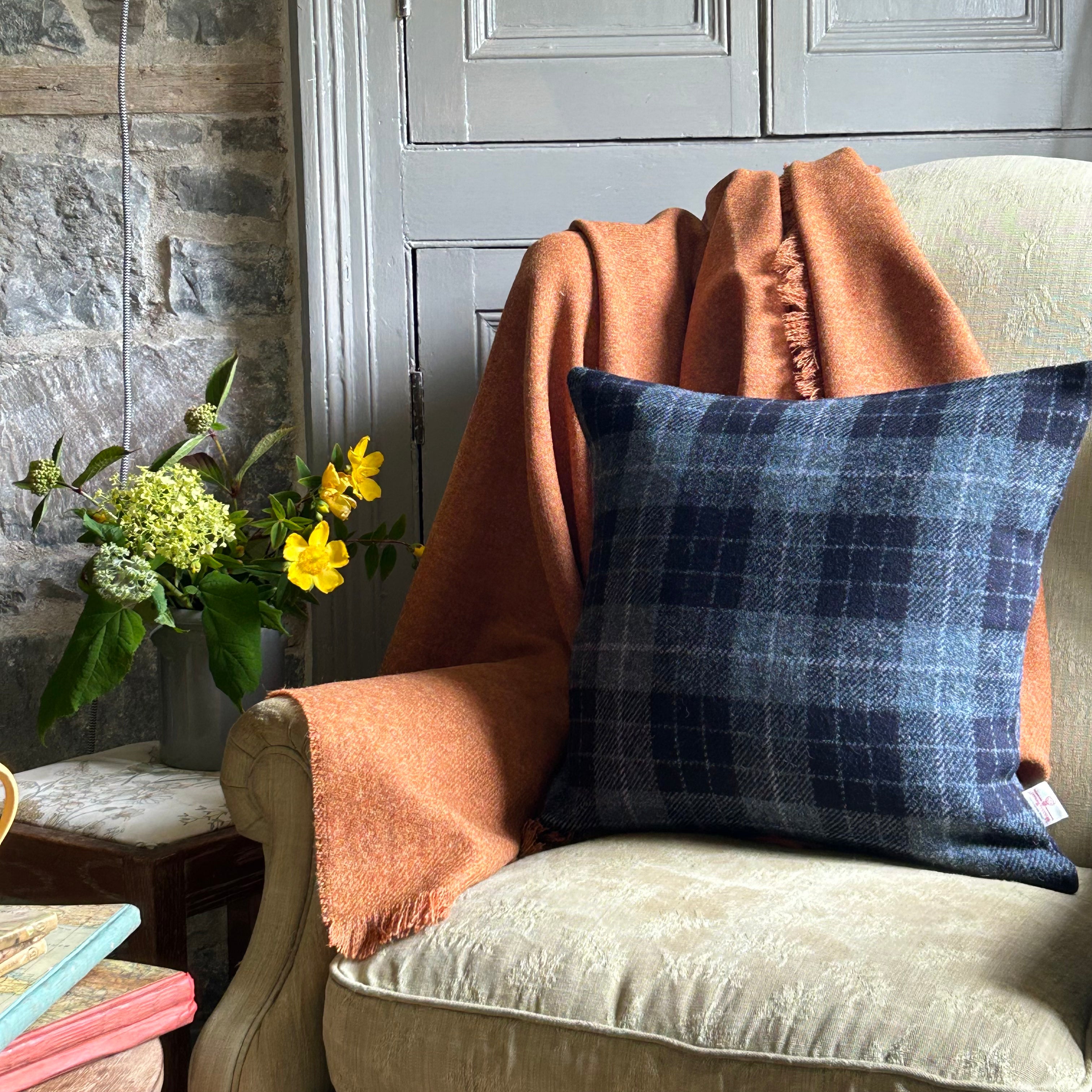 Denim MacLeod Tartan Square Cushion