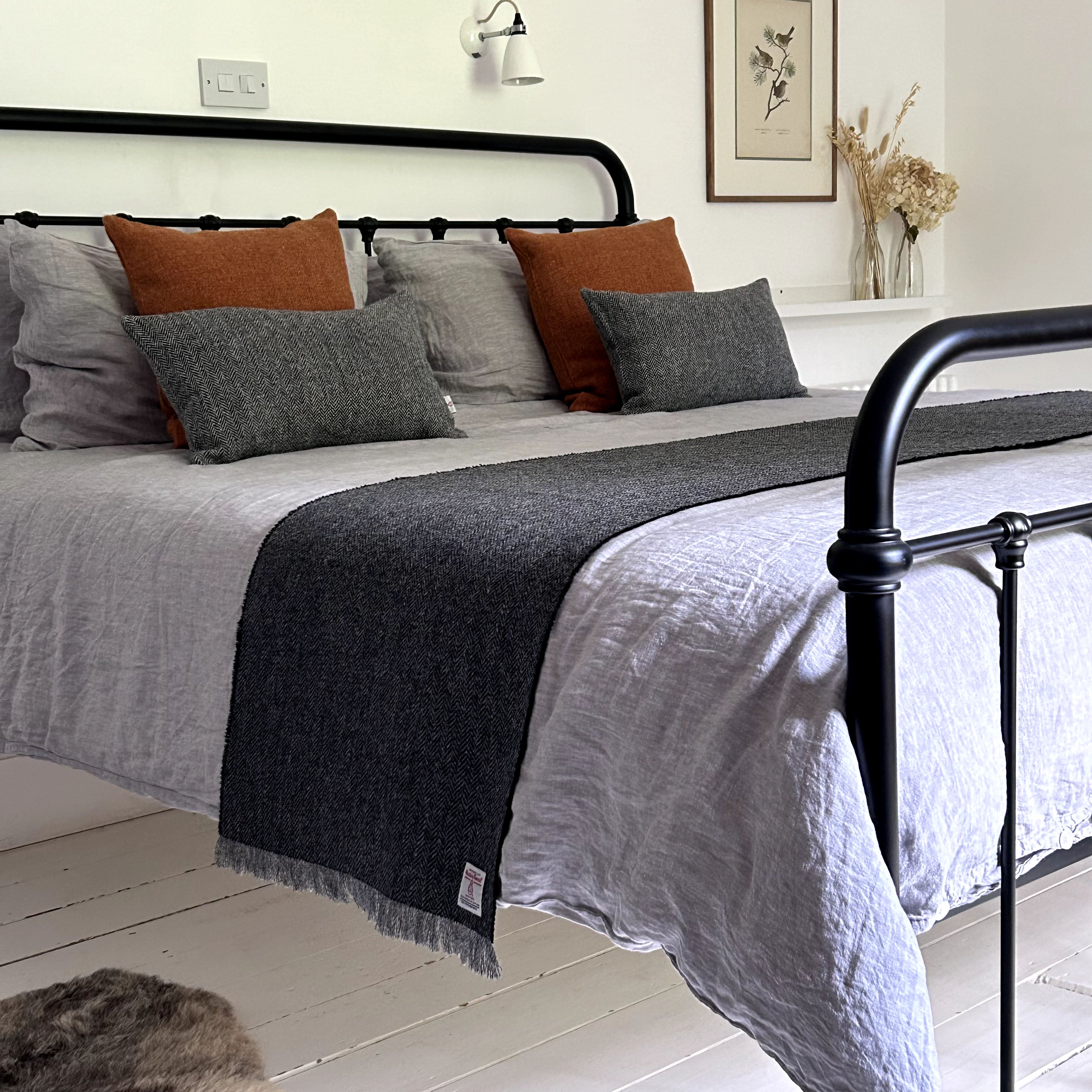 Charcoal Herringbone Bed Runner