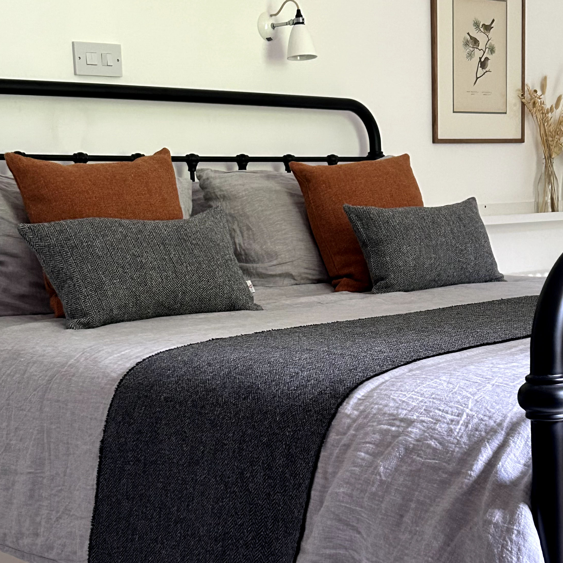 Harris Tweed Charcoal Herringbone Lumbar Cushion – William & Irene