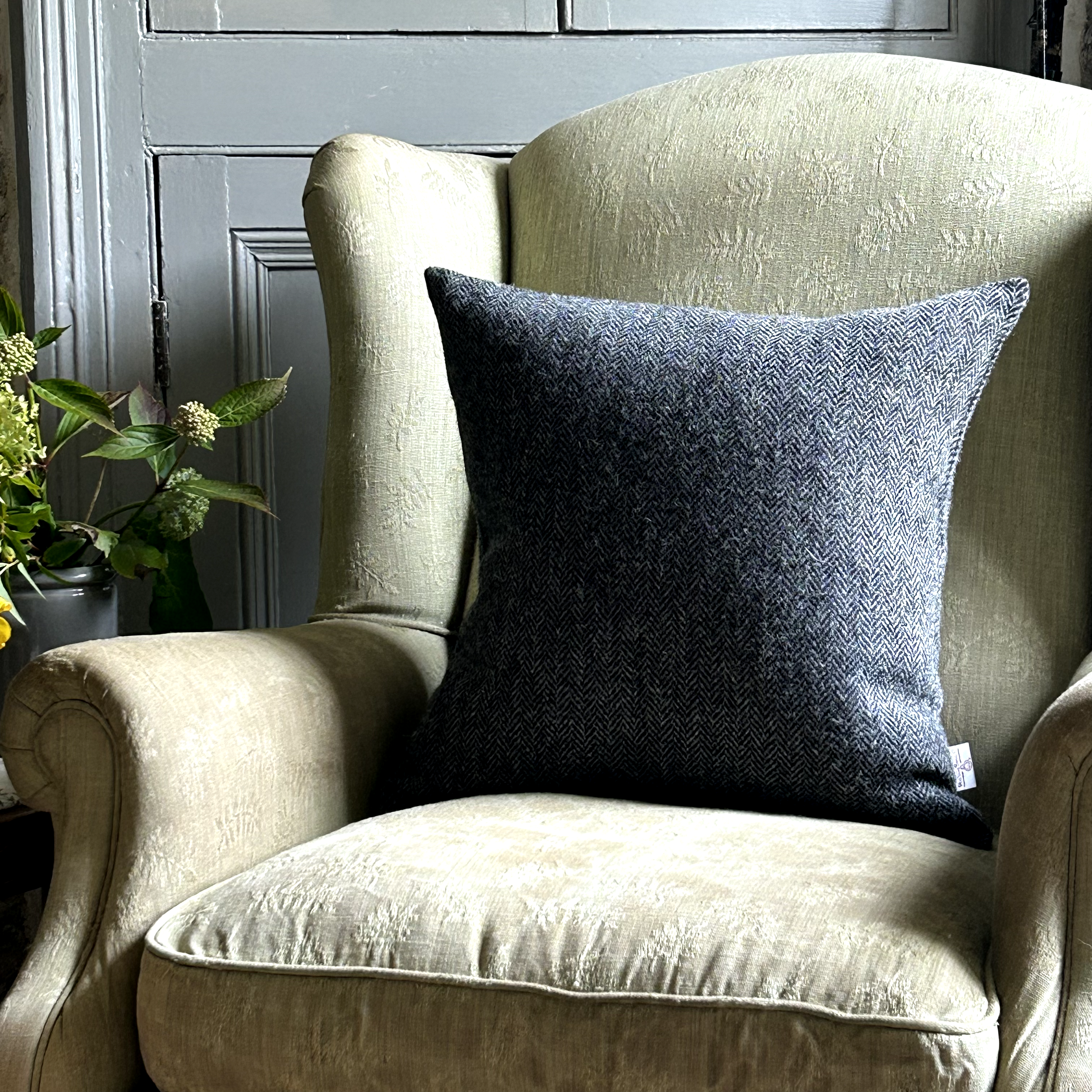 Charcoal Herringbone Square Cushion