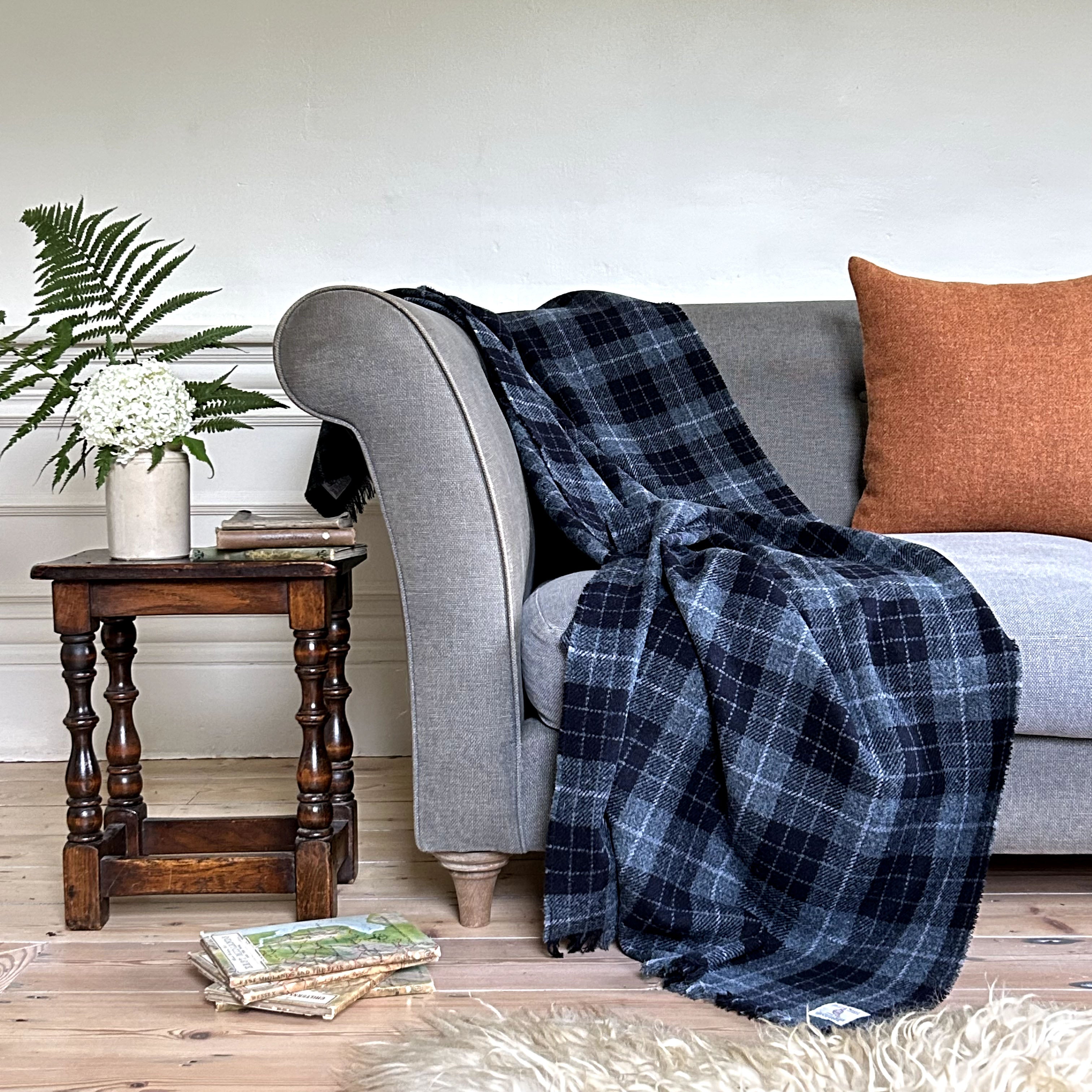 William & Irene Harris Tweed Denim MacLeod Tartan Wrap Blanket