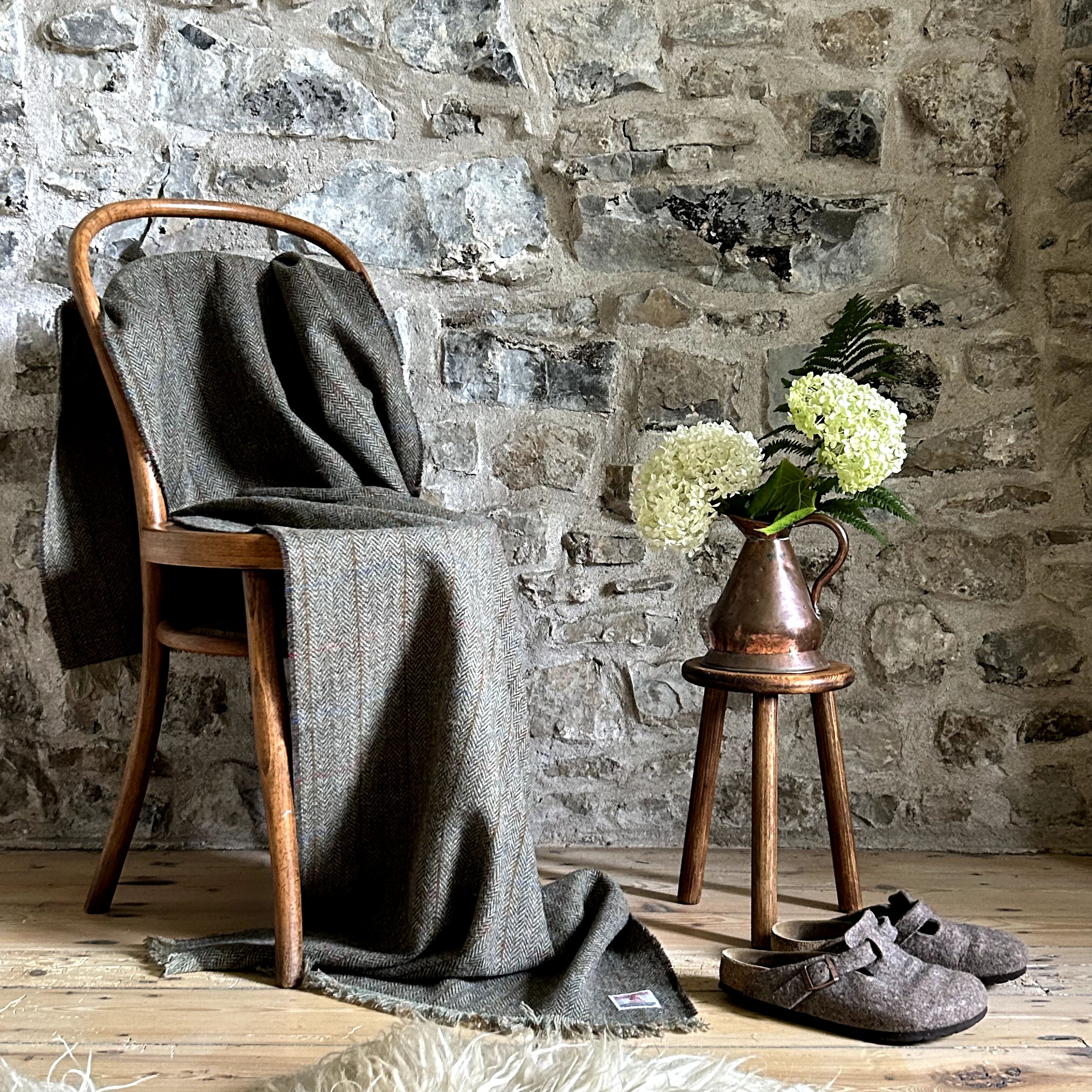 William & Irene Harris Tweed Hazel Herringbone Wrap Blanket