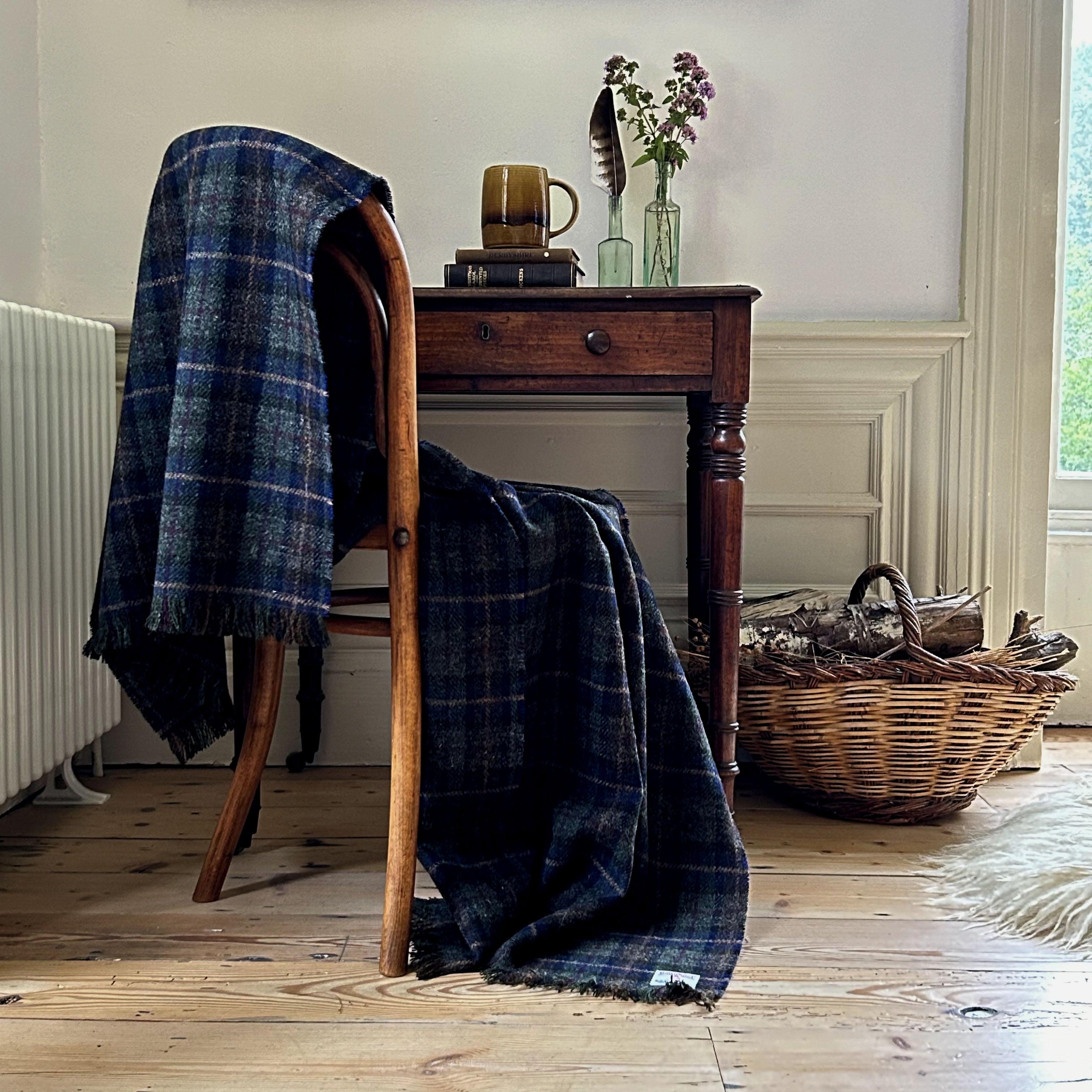 William & Irene Harris Tweed Heather Glade Tartan Wrap Blanket