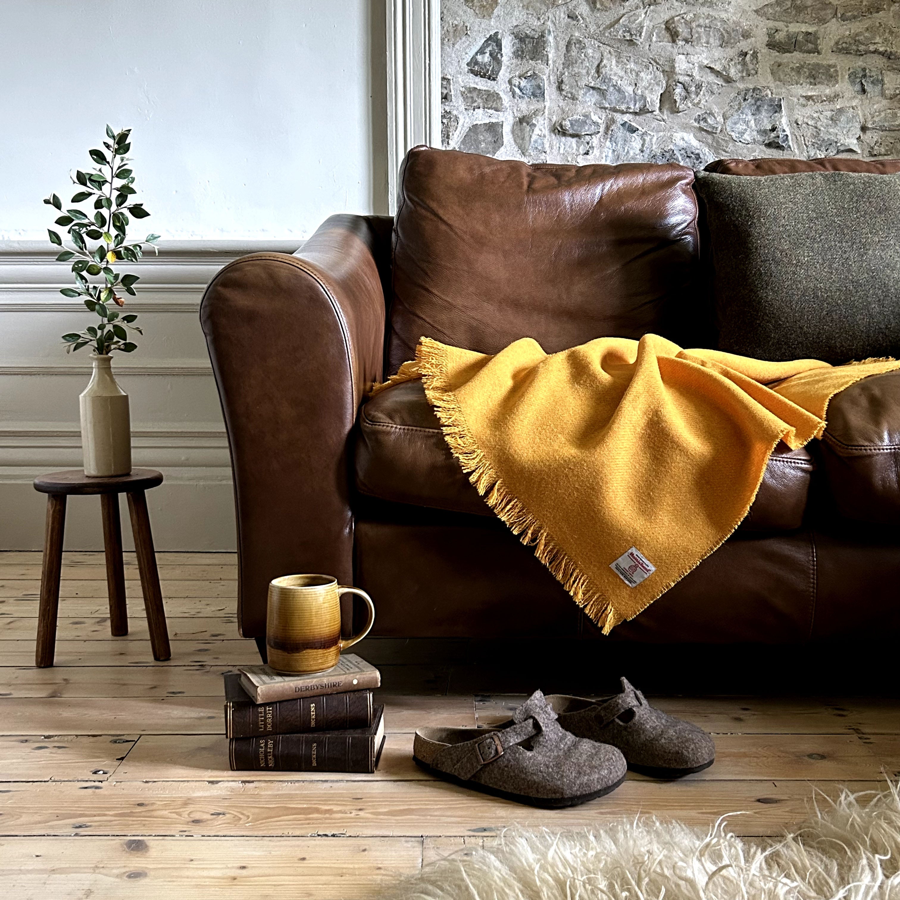 William & Irene Harris Tweed Mustard Lap Blanket