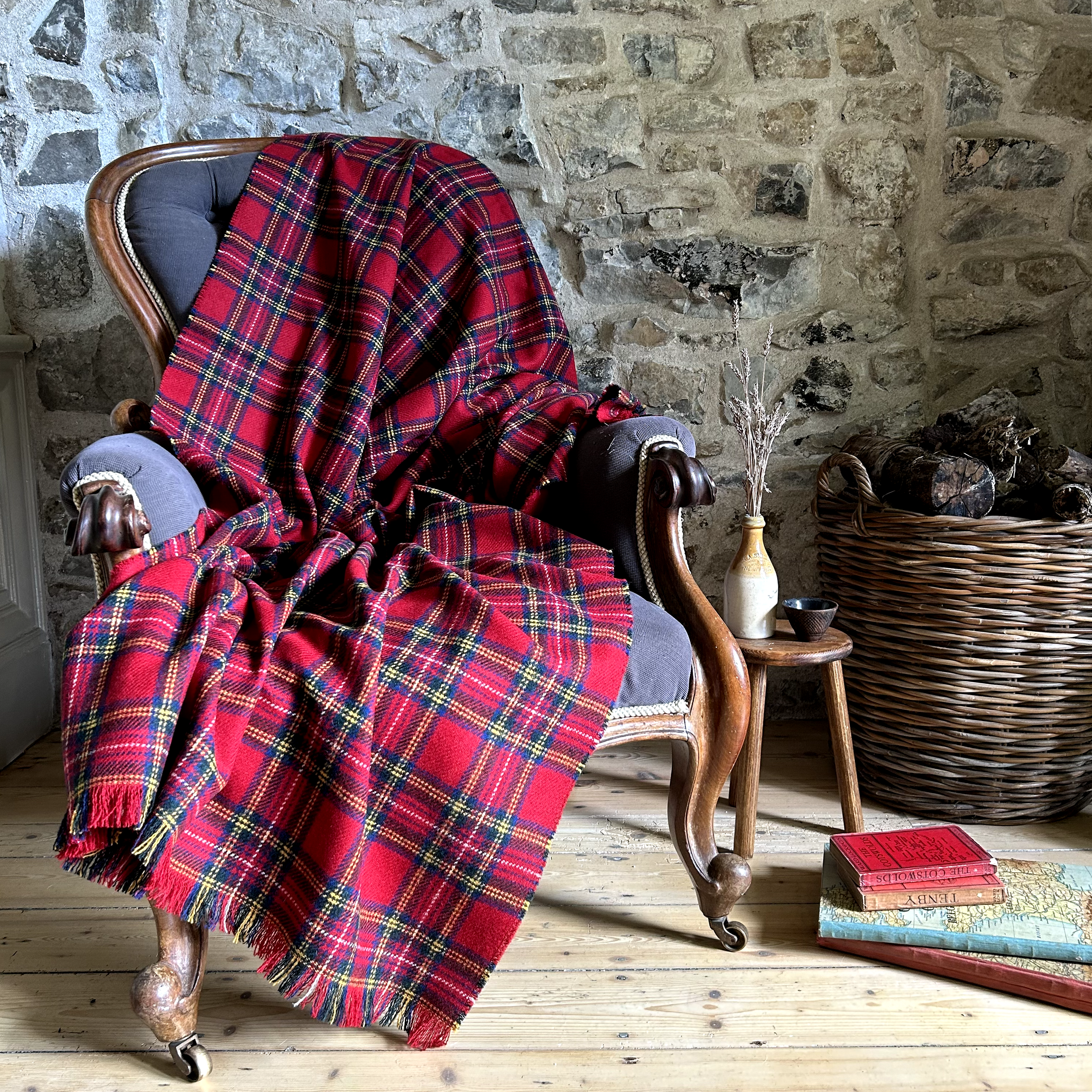 William & Irene Harris Tweed Royal Stewart Tartan Throw Blanket