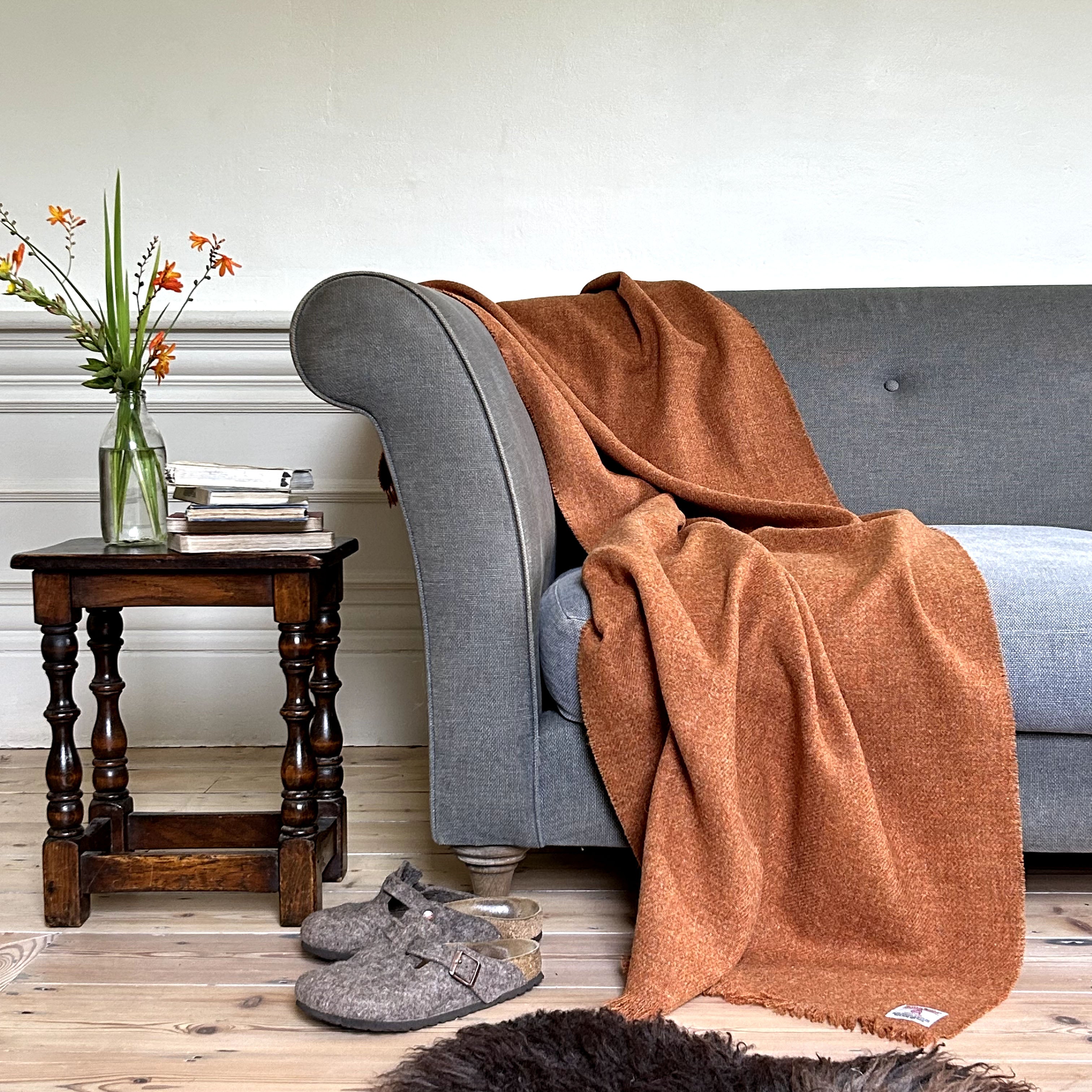 William & Irene Harris Tweed Terracotta Wrap Blanket