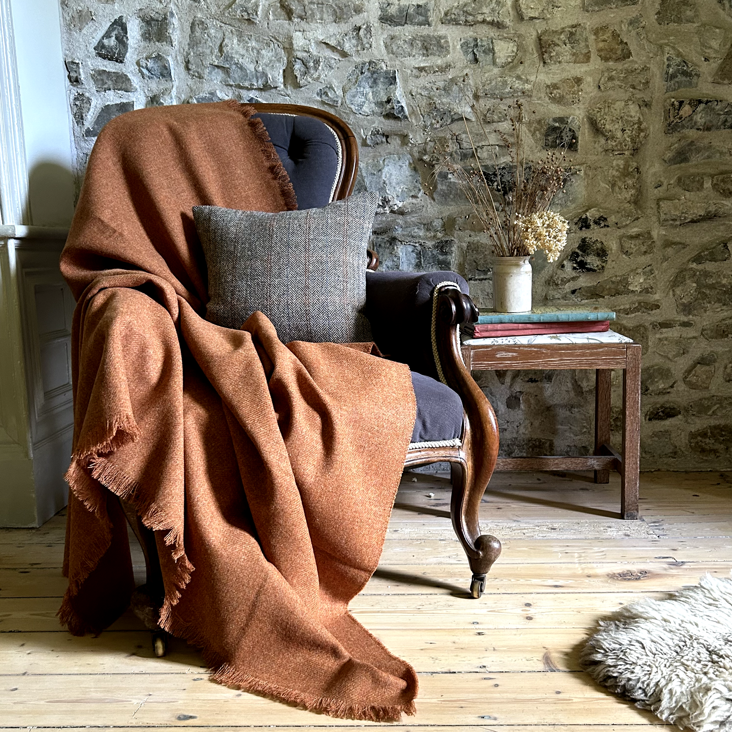 William & Irene Harris Tweed Terracotta Throw Blanket