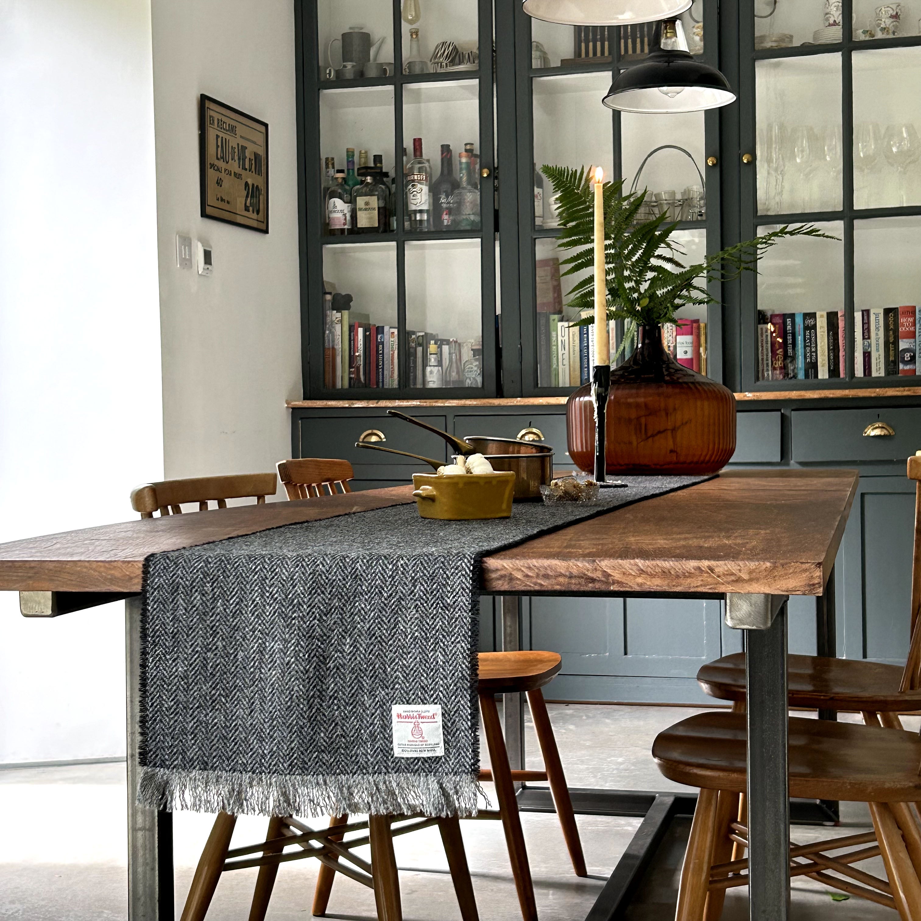 Harris Tweed Charcoal Herringbone Table Runner – William & Irene
