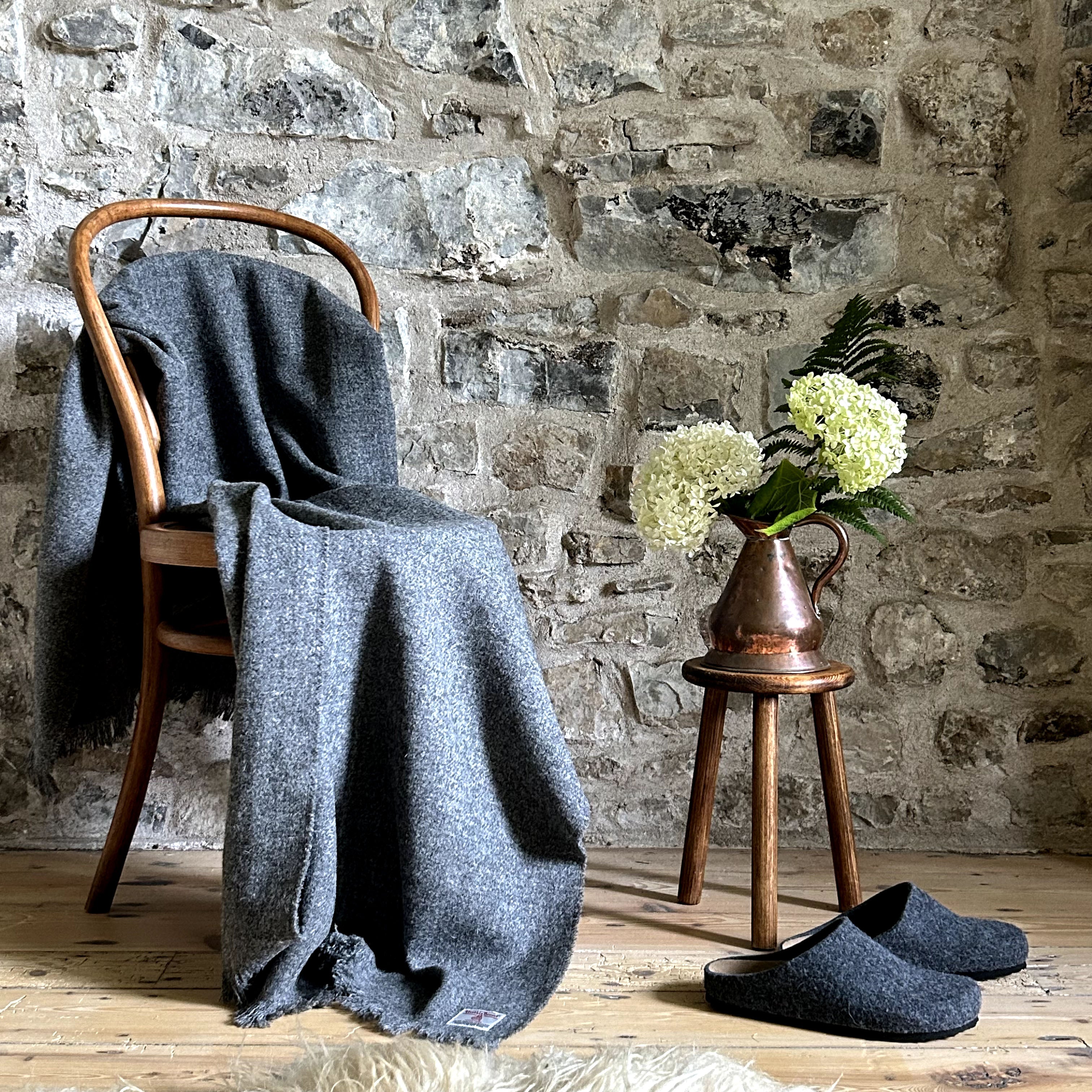 William & Irene Harris Tweed Mid Grey Marl Wrap Blanket