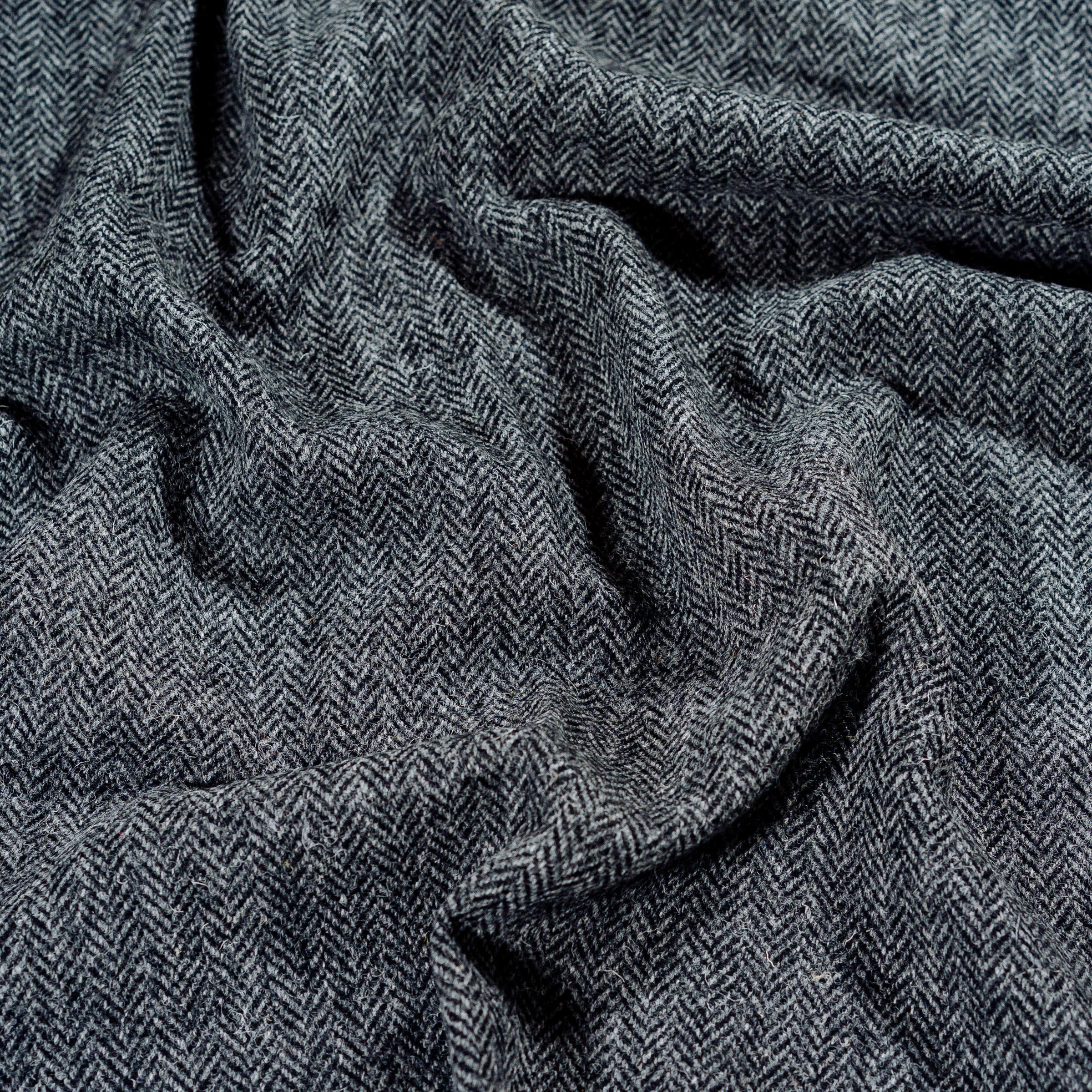 William & Irene Harris Tweed Charcoal Herringbone Wrap Blanket