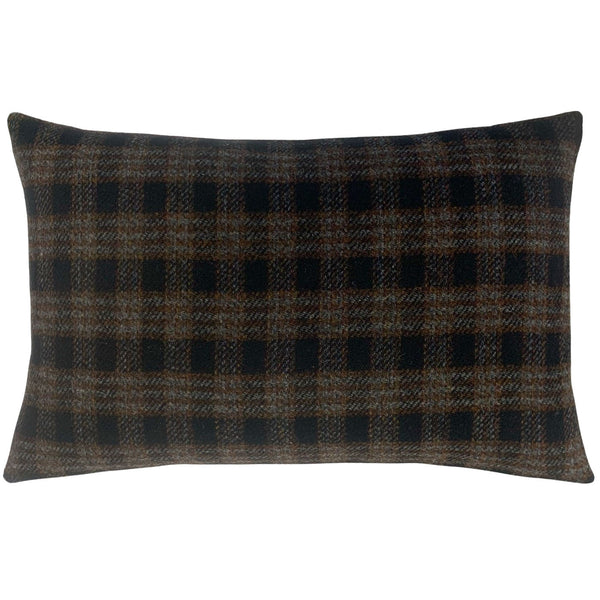 Harris Tweed Black, Grey & Brown Rectangular Cushion with Highland Cow Sketch