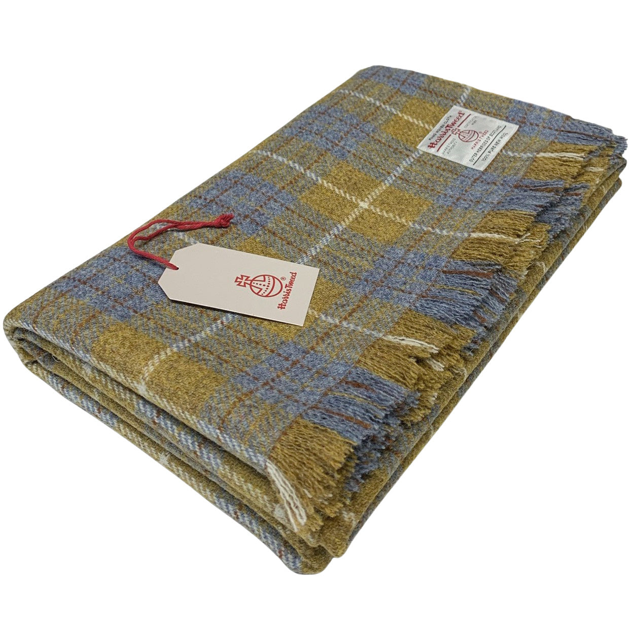 Harris Tweed Blue & Mustard Tartan Pure Wool Large Throw Blanket
