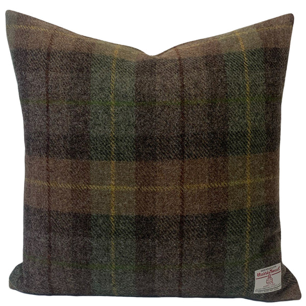 Harris Tweed Green & Brown Tartan Cushion