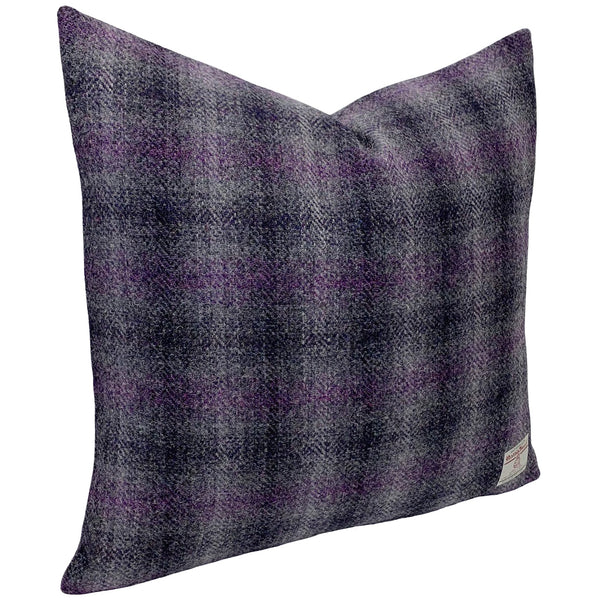 Harris Tweed 45cm/18" Square Cushion in Grey & Purple with Feather Insert
