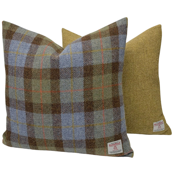 Harris Tweed MacLeod Tartan & Mustard Beige Cushion with Feather Filled Insert