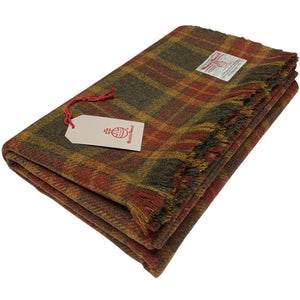 Harris Tweed Moss Green, Gingerbread & Wine Tartan Large Pure Wool Throw Blanket