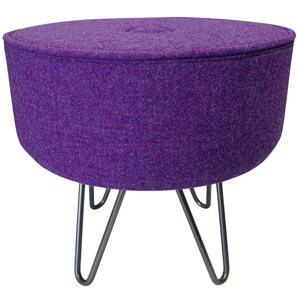 Harris Tweed Purple Luxury Footstool with Steel Hairpin Legs