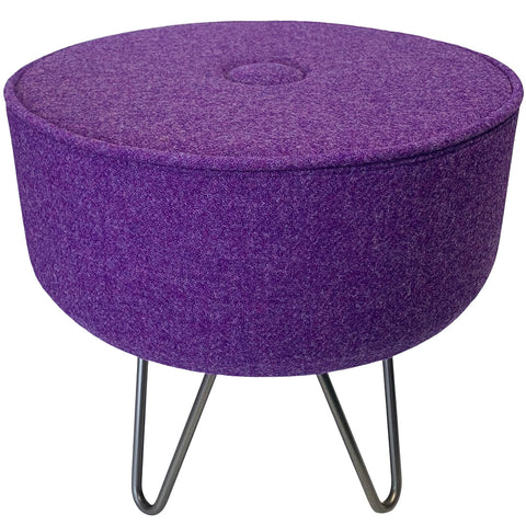 Harris Tweed Purple Luxury Footstool with Steel Hairpin Legs