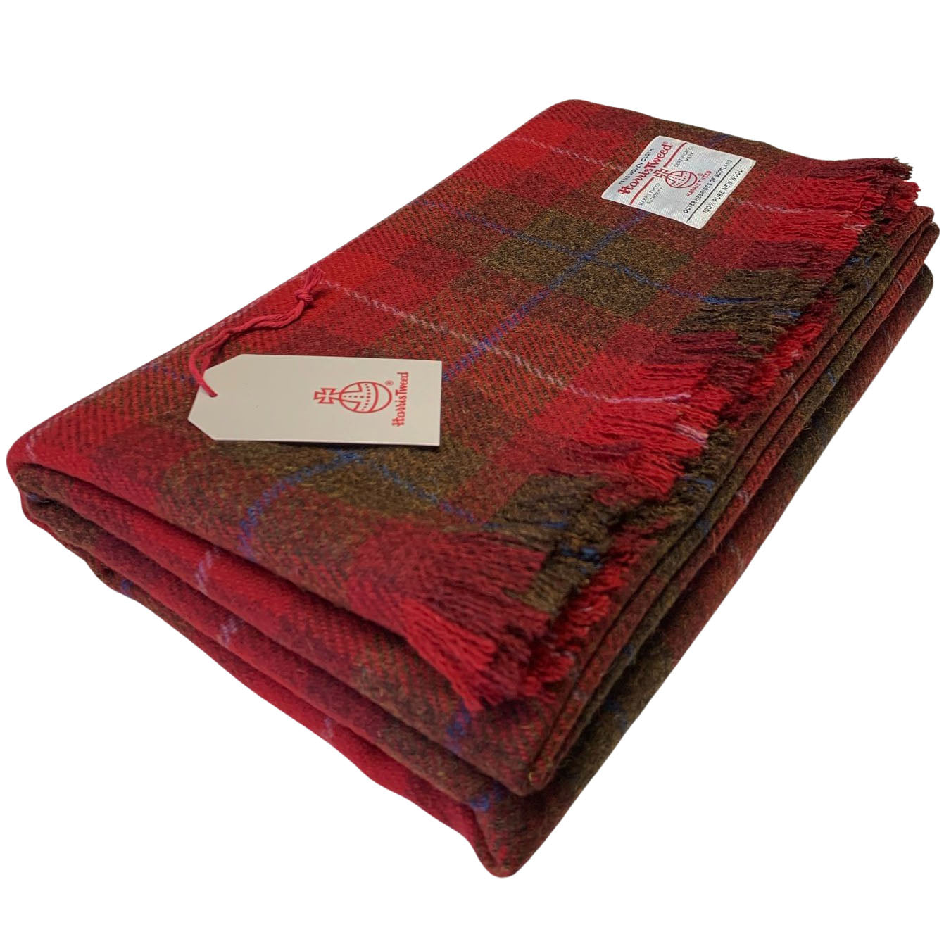Harris Tweed Luxury Red with Brown Tartan Extra Large Throw Blanket
