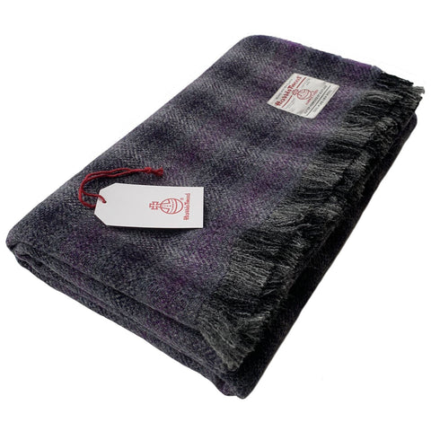 Harris Tweed Extra Large Grey & Purple Tartan Check Throw